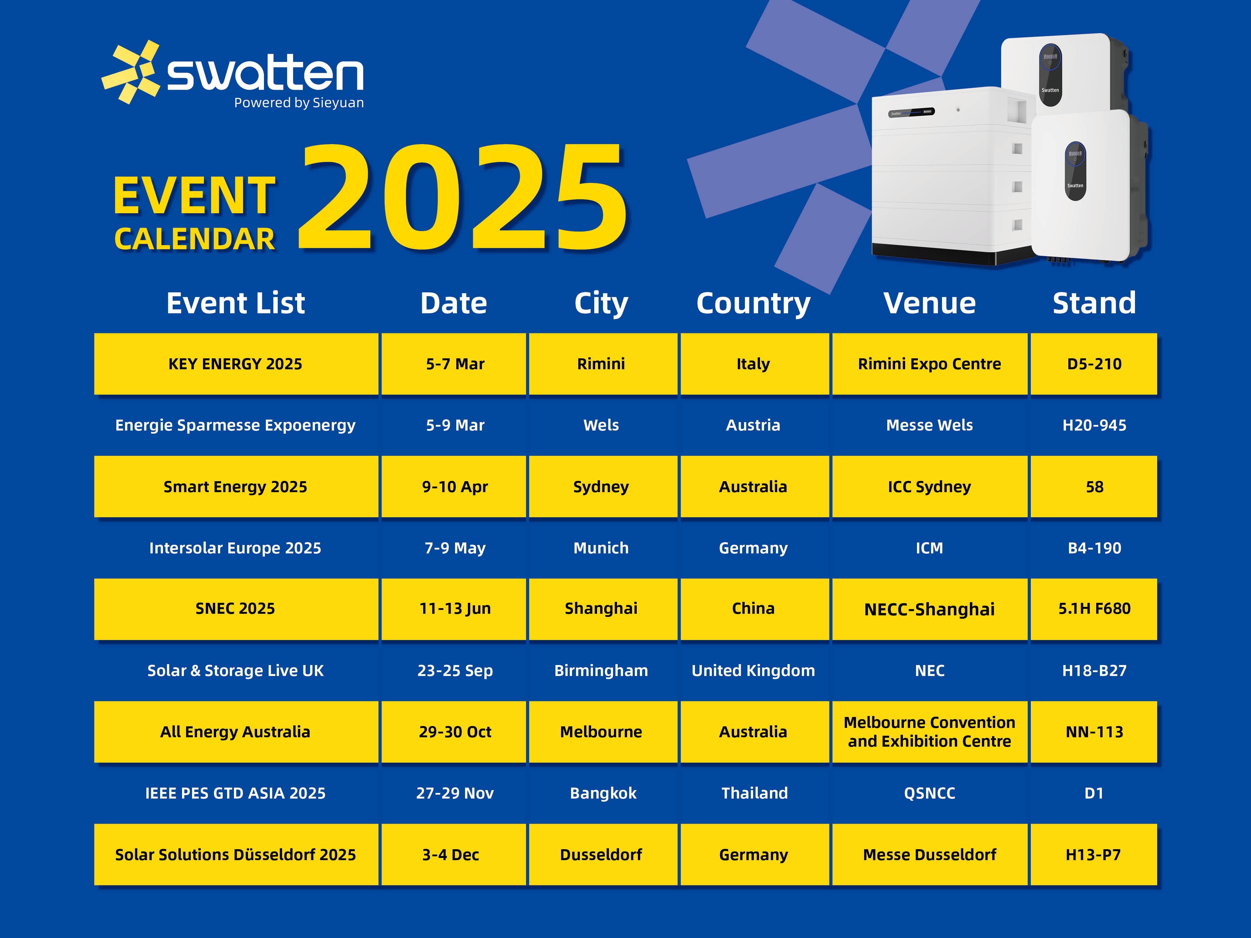 思源瓦能2025年展会日历